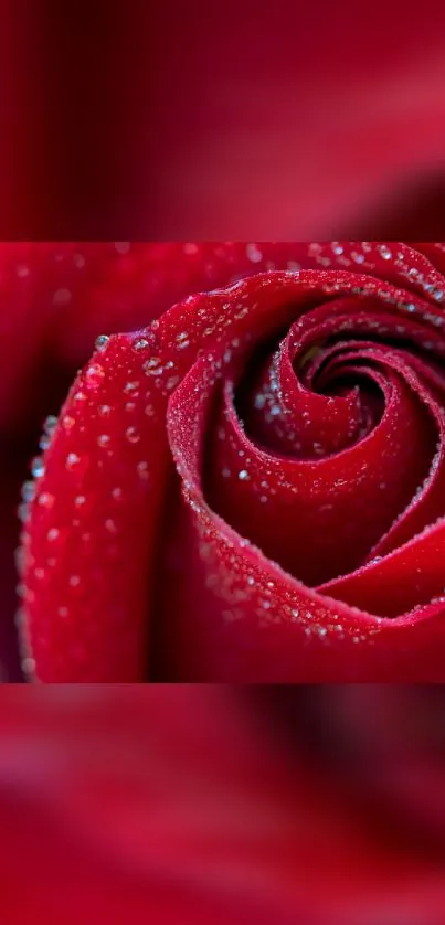 Close-up of a red rose with dewdrops, perfect for mobile wallpaper.