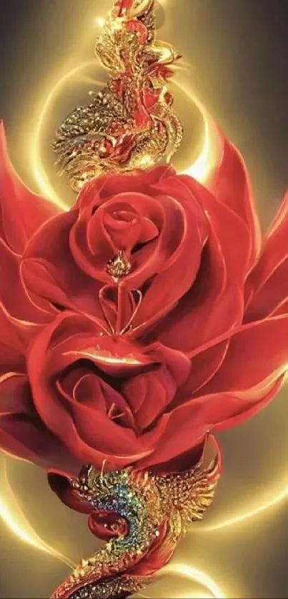 Elegant red rose with golden accents mobile wallpaper.