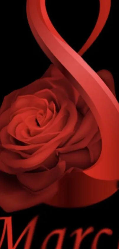 Red rose with March 8 design for Women's Day wallpaper.