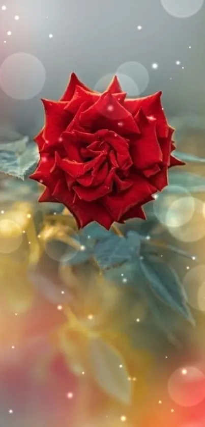 Red rose with soft pastel background in mobile wallpaper.