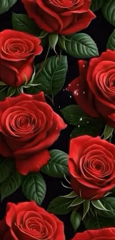 Beautiful red roses on a black background wallpaper.