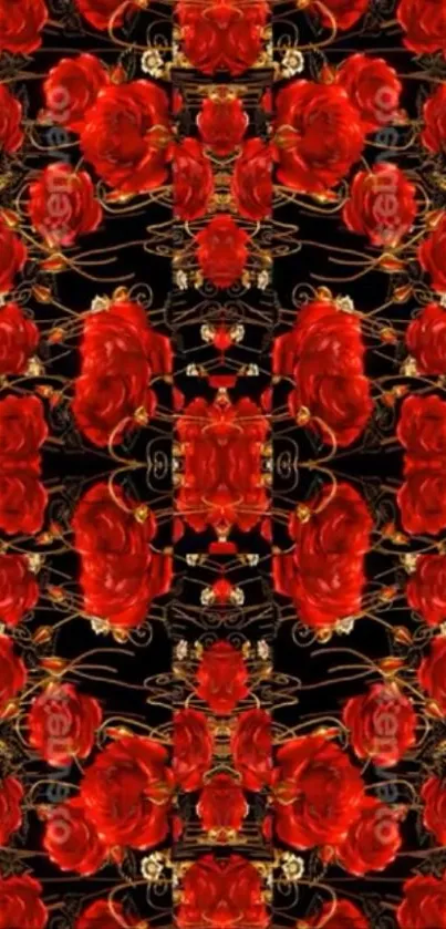 Elegant red rose pattern on a dark background wallpaper.