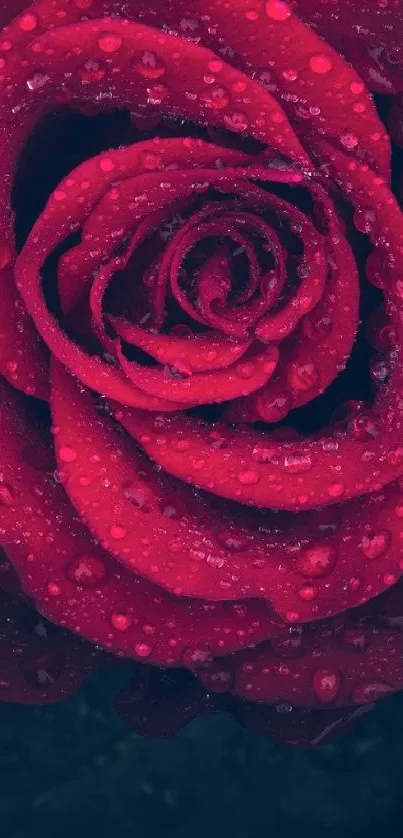 Red rose with dewdrops mobile wallpaper.