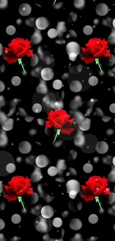 Elegant mobile wallpaper with red roses on a black background.