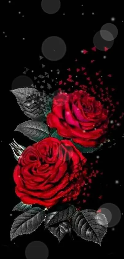 Elegant red roses on a black wallpaper background.