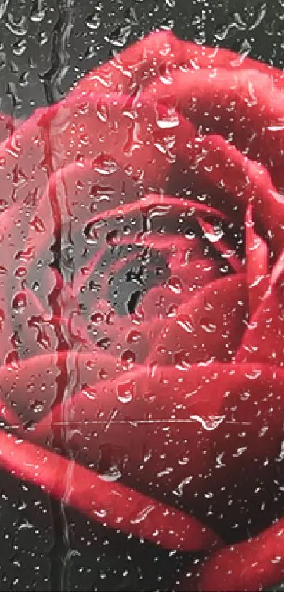 Striking red rose set against a dark, elegant background.