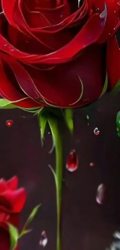 Beautiful red rose with water droplets on black background.