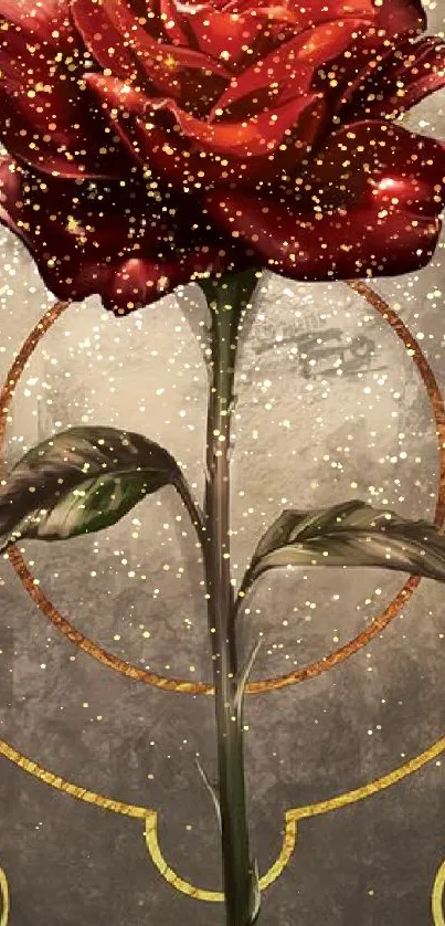 Elegant red rose with golden accents on mobile wallpaper.