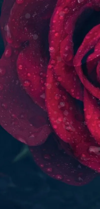 Elegant red rose with dewdrops wallpaper for your phone screen.