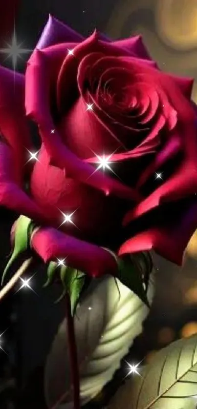 Elegant red rose with vibrant petals on dark background.