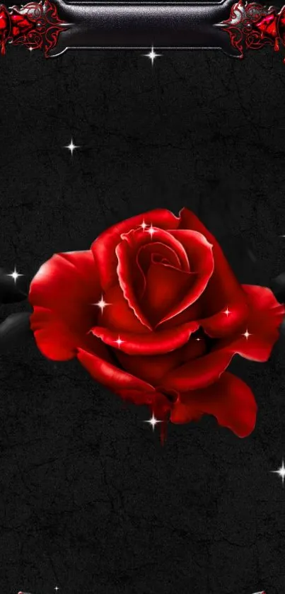 Elegant red rose on black wallpaper, perfect for mobile display.