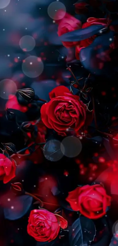 Vibrant red roses on a dark, elegant background.