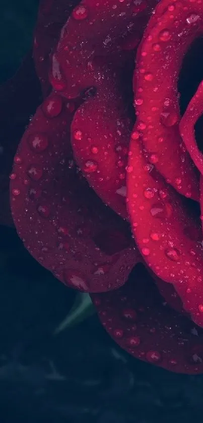 Dark red rose with dewdrops, elegant phone wallpaper.