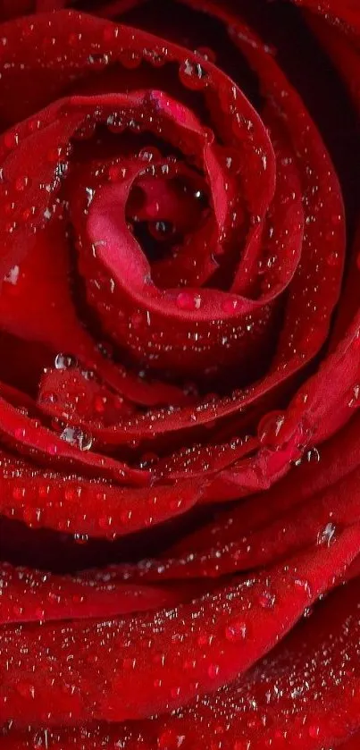 Close-up of a red rose with water droplets as wallpaper.