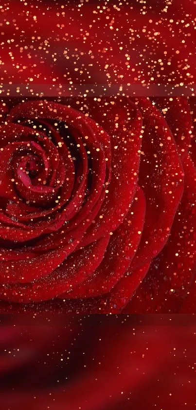 Elegant red rose with gold glitter wallpaper.