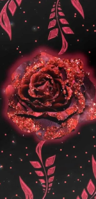 Elegant mobile wallpaper with a sparkling red rose design.