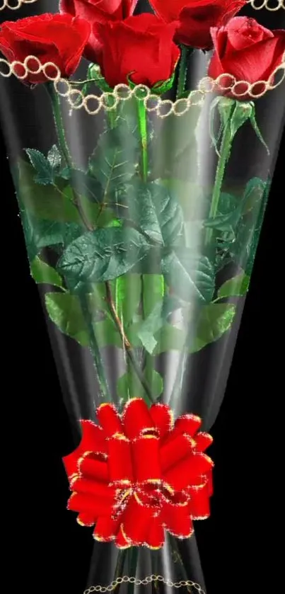 Elegant bouquet of red roses against a black background.