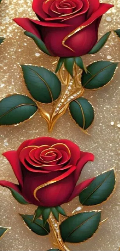 Stylish red roses with golden accents pattern wallpaper.