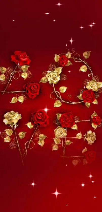 Elegant red roses on a rich red background, perfect for a mobile wallpaper.