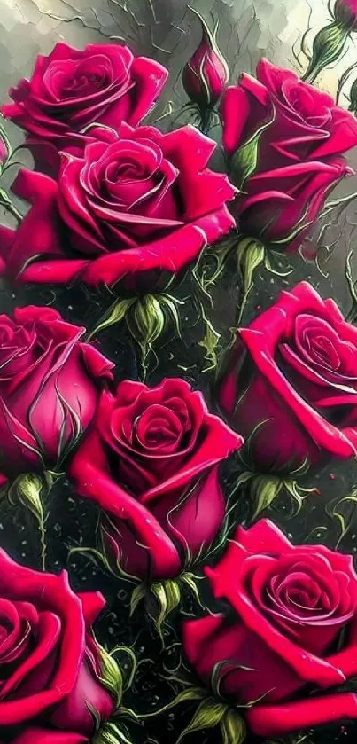 Elegant red roses on a dark, textured background mobile wallpaper.