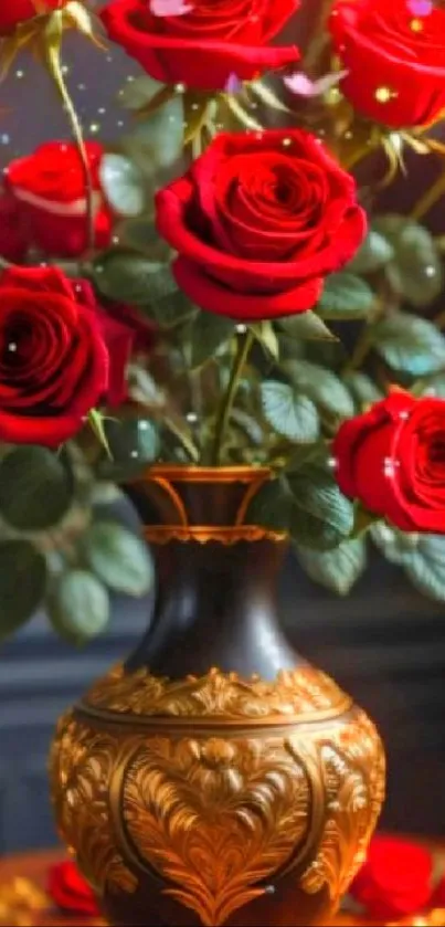 Elegant vase with vibrant red roses display.