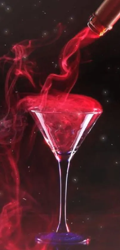 Vibrant red cocktail with smoky effect in a glass.