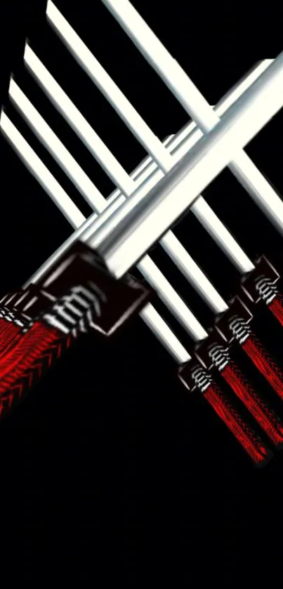 Stylish red sword design on a sleek, dark background for mobile wallpaper.