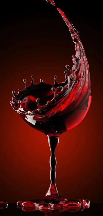 Artistic splash of red wine in a glass on a dark background wallpaper.