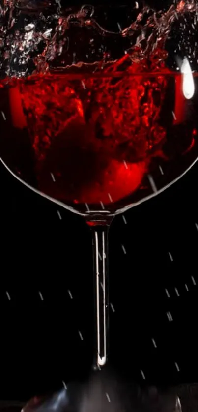 Mobile wallpaper of a red wine splash in a glass on a dark background.