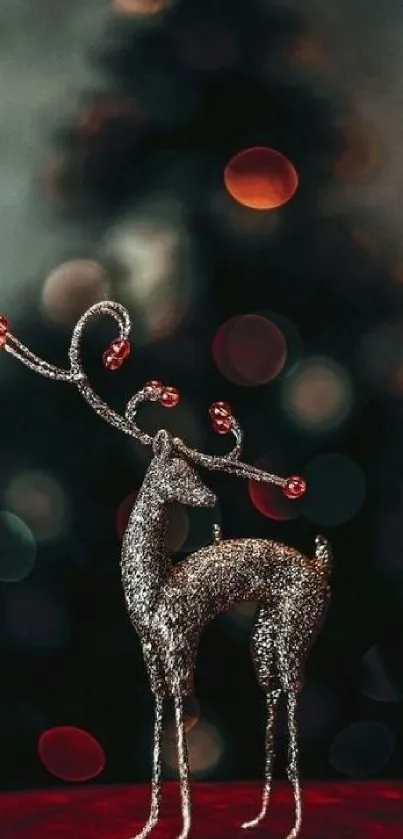 Elegant reindeer with sparkling antlers against a festive holiday background.