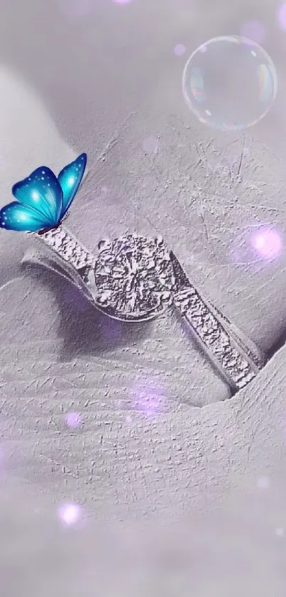 Diamond ring jewelry with blue butterfly elegance.