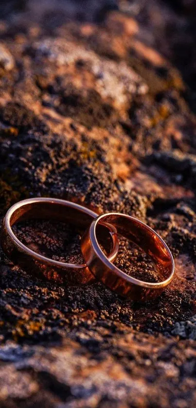 Two elegant rings on a rustic stone surface, exuding natural beauty.