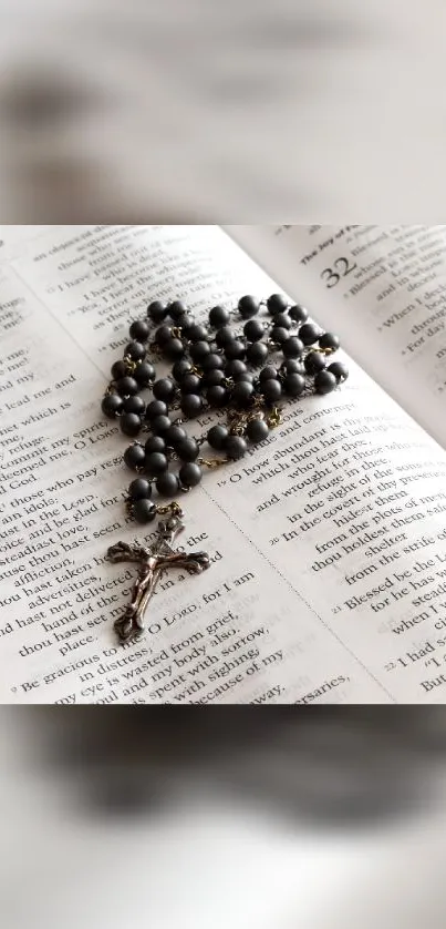 Beautiful rosary on an open Bible, embodying spiritual peace and inspiration.