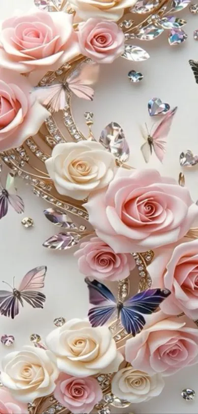 Elegant roses and butterflies design on mobile wallpaper.