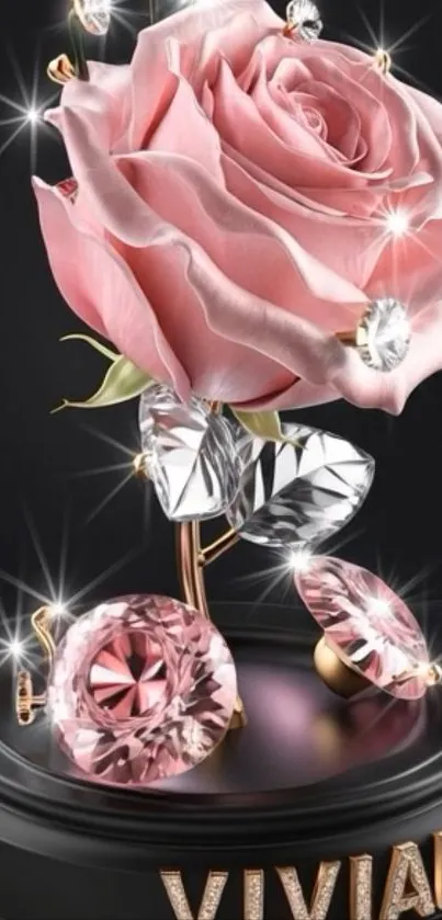 Pink rose and diamonds on elegant black base.