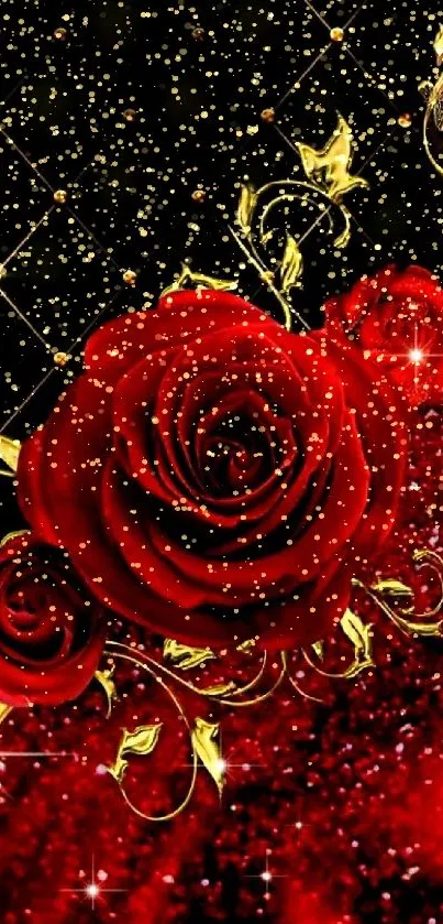 Elegant red rose and gold mobile wallpaper.