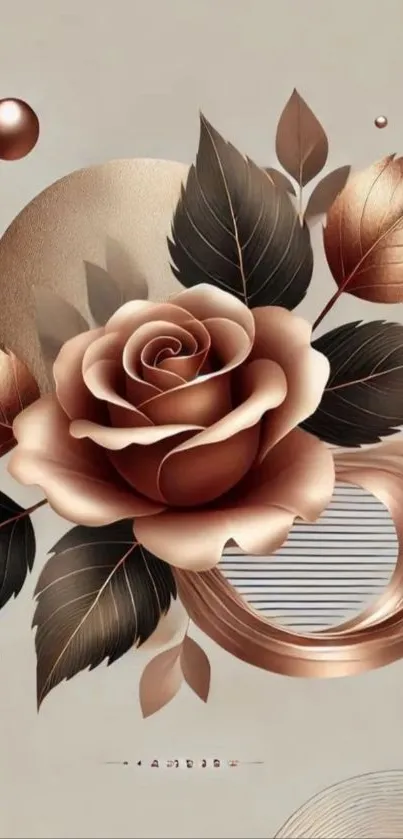 Elegant rose and leaves mobile wallpaper art.