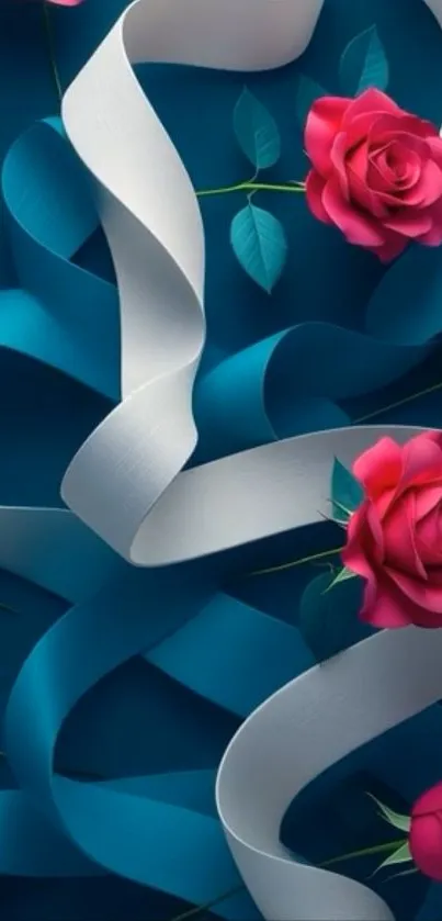 Elegant mobile wallpaper with roses and ribbons.