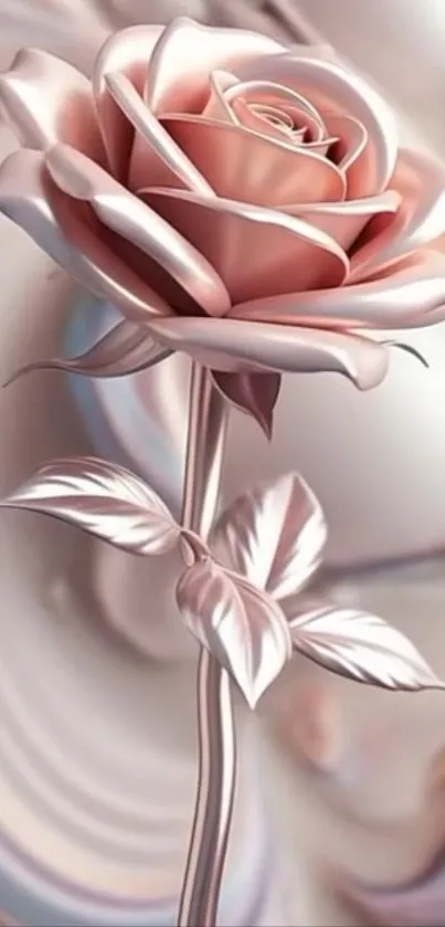 Elegant 3D rose in rose gold hues, perfect for mobile wallpaper.