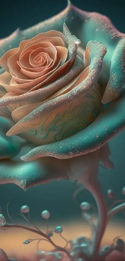 A fantasy rose with teal petals displaying elegance and vibrant colors.