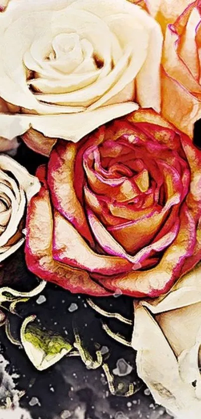 Vintage watercolor rose floral wallpaper with elegant pink hues.