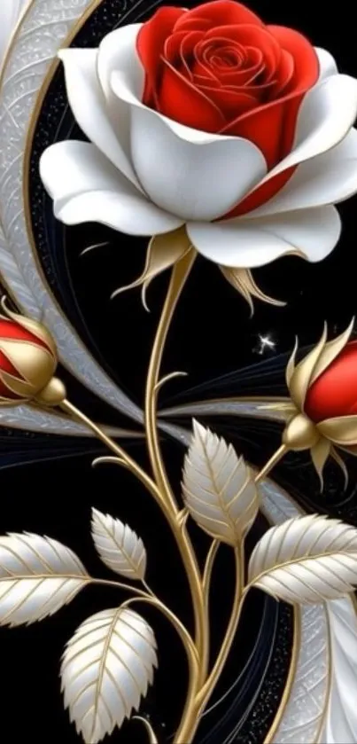 Elegant rose design with intricate floral details on a black background.