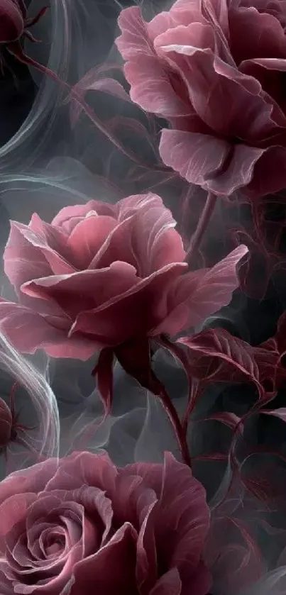Elegant rose floral art with pink roses and smoke.