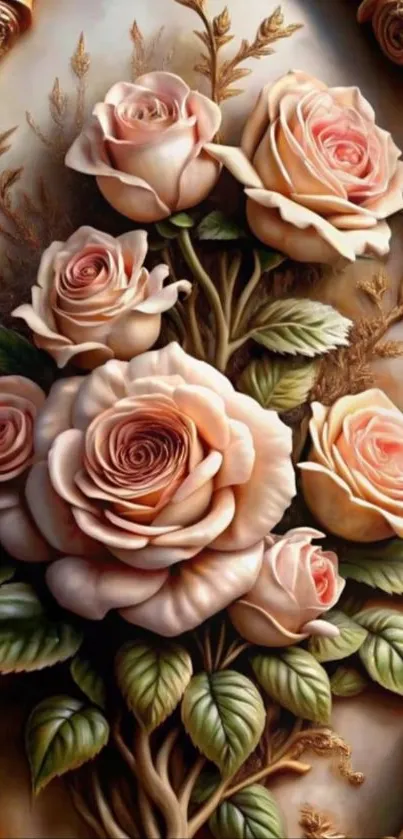 Elegant mobile wallpaper with pink roses and vintage design.