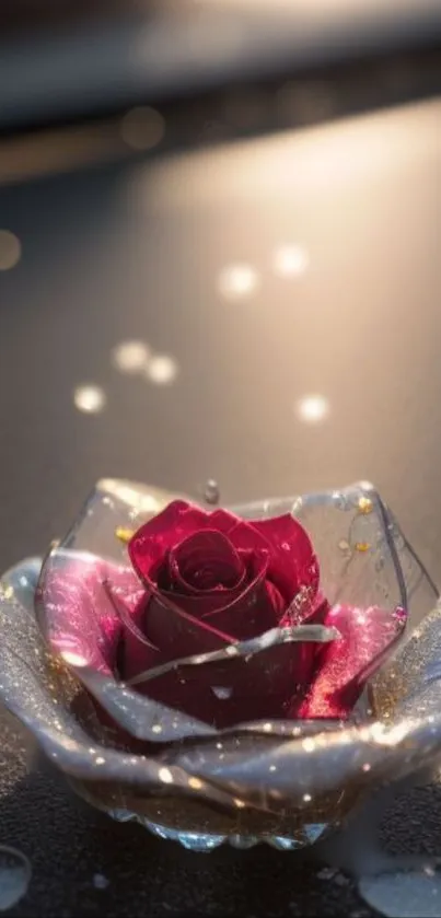 A rose encased in glass, emitting elegance and beauty, perfect for your phone wallpaper.