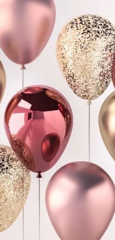 Rose gold and glitter balloons wallpaper