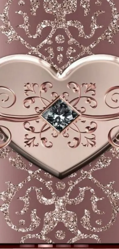 Rose gold heart design on an elegant wallpaper.