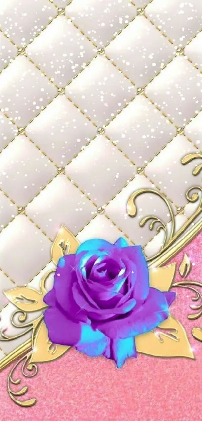Luxurious wallpaper with purple rose and gold details.