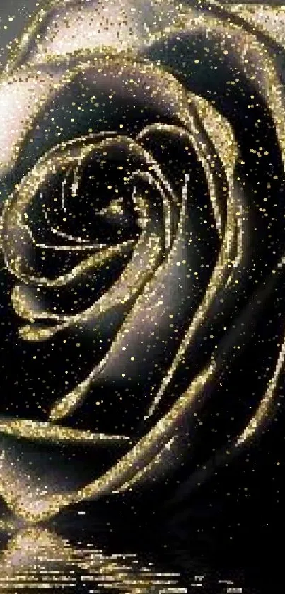 Elegant black and gold rose wallpaper with shimmering accents.