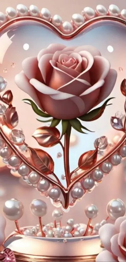 Elegant heart-shaped rose with pearls.
